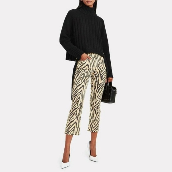 New Current Elliott The Ruby Cropped Zebra-print Low-rise Slim-leg Jeans. - Picture 4 of 16